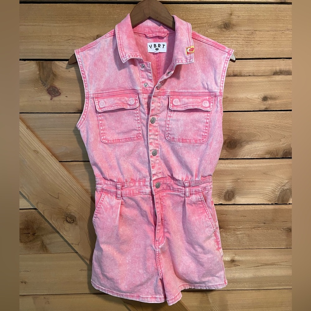 VBRT Pink Sleeveless Minersl Wash Romper